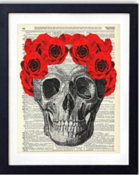 Vintage Skull with Red Roses
